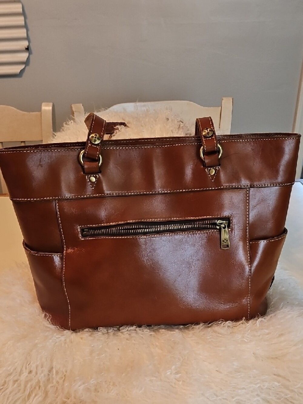 Patricia Nash Brown Leather Tote with Front Pocket - Picture 6 of 11
